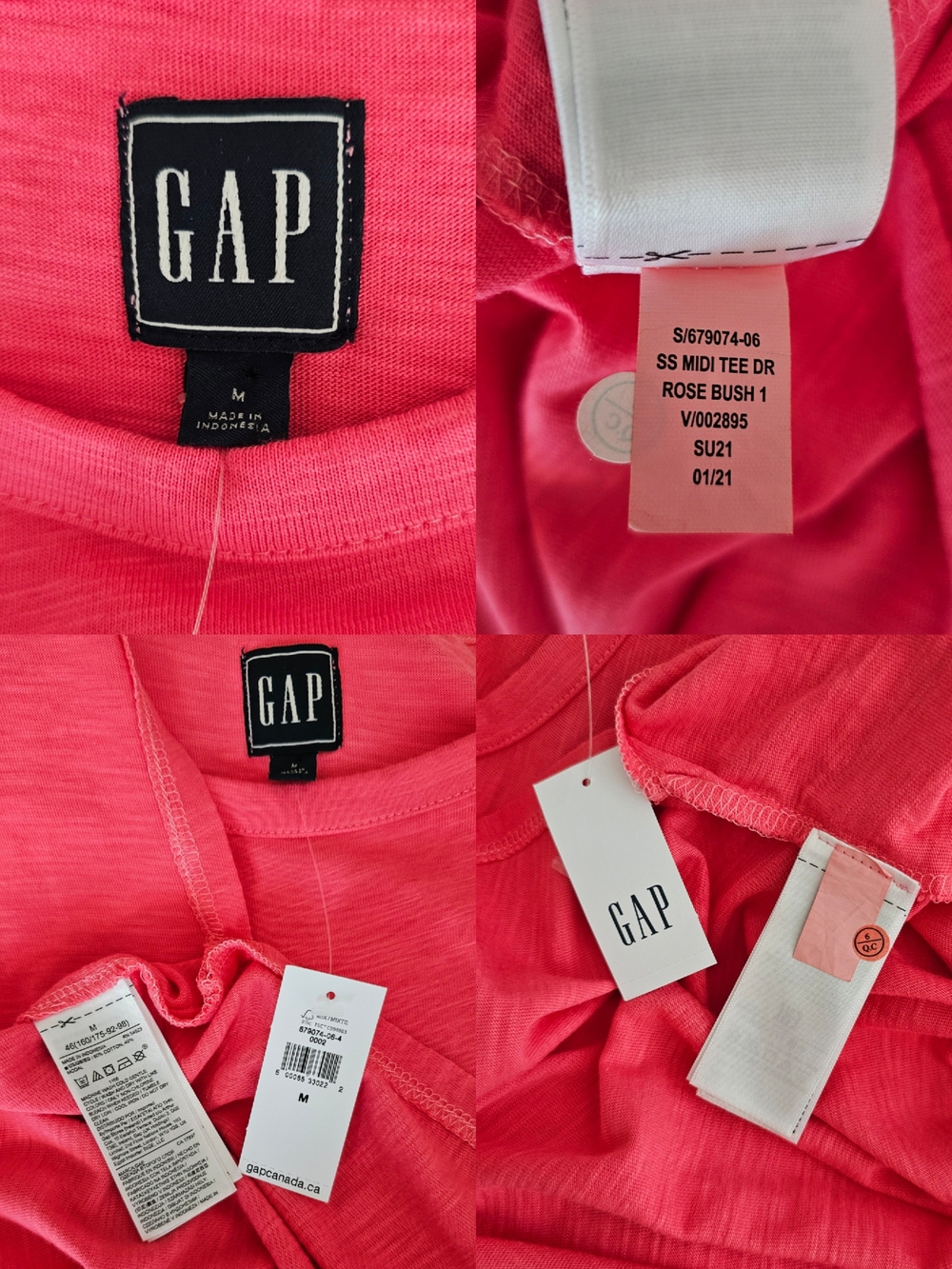 GAP Coral Pink Short Sleeve Midi T-Shirt Dress - Picture 12 of 16